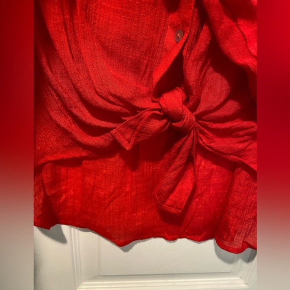 NWT Zac & Rachel Size XL Red Tie Front Roll Tab Sleeve Lightweight Flowy Top - Picture 8 of 13